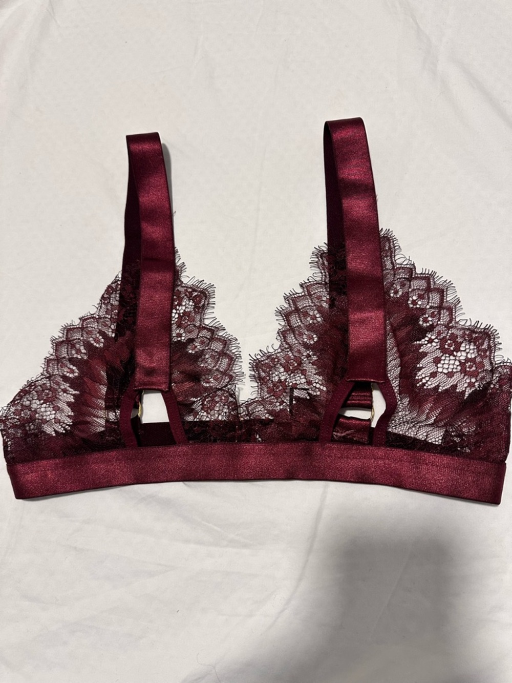 Oh La La Cheri Paris Burgundy Lace Bralette Bra S/M Sexy Lingerie Wireless Sheer